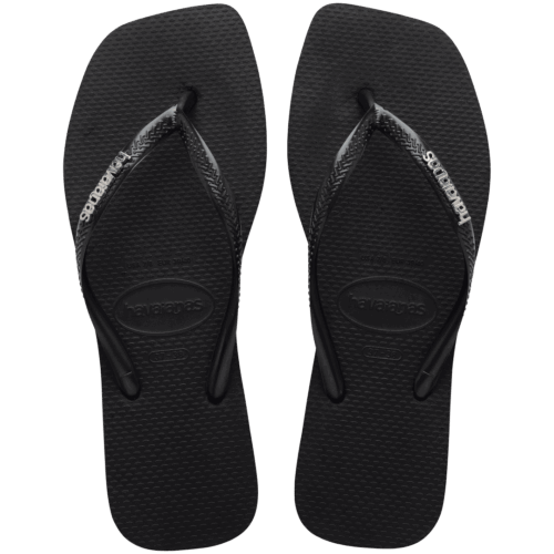 Women's Slim Square Logo Metallic Flip Flops Flip Flops Zone
